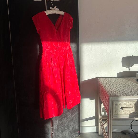 Emma Doml Women's Small Dress Red Floral Vintage V-Neck - Picture 1 of 2